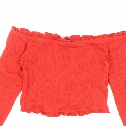 Womens UK Size 10 New Look Red Cropped T-Shirt