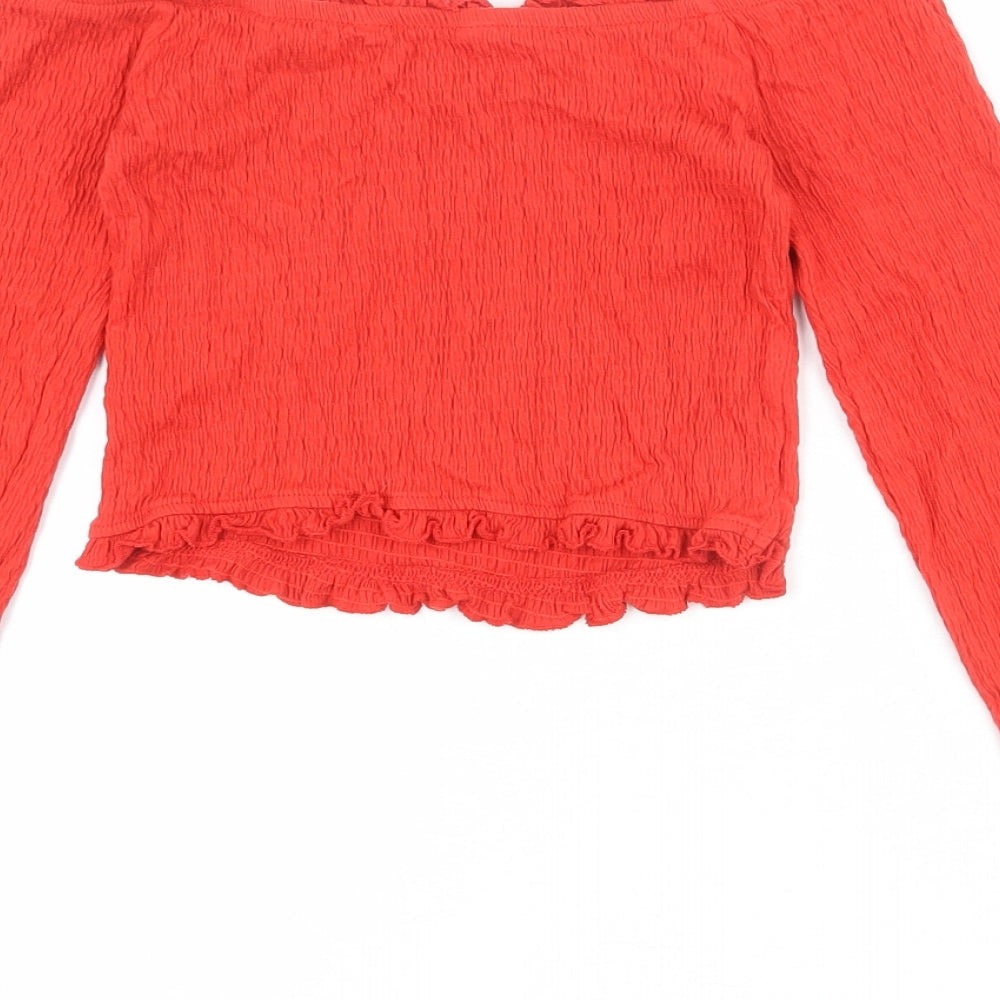 Womens UK Size 10 New Look Red Cropped T-Shirt