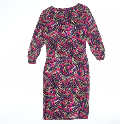 Per Una Womens Multicoloured Geometric Polyester Sheath Size 10 Square Neck Pullover - Asymmetric Neckline