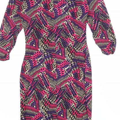 Per Una Womens Multicoloured Geometric Polyester Sheath Size 10 Square Neck Pullover - Asymmetric Neckline