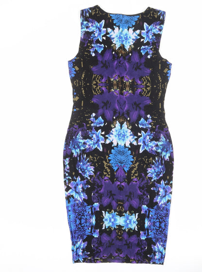 Limited Edition Womens Multicoloured Geometric Polyester Bodycon Size 8 Round Neck Pullover