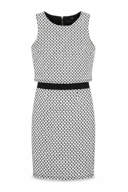 Miss Selfridge Womens White Geometric Cotton Bodycon Size 6 Round Neck Zip - Layered
