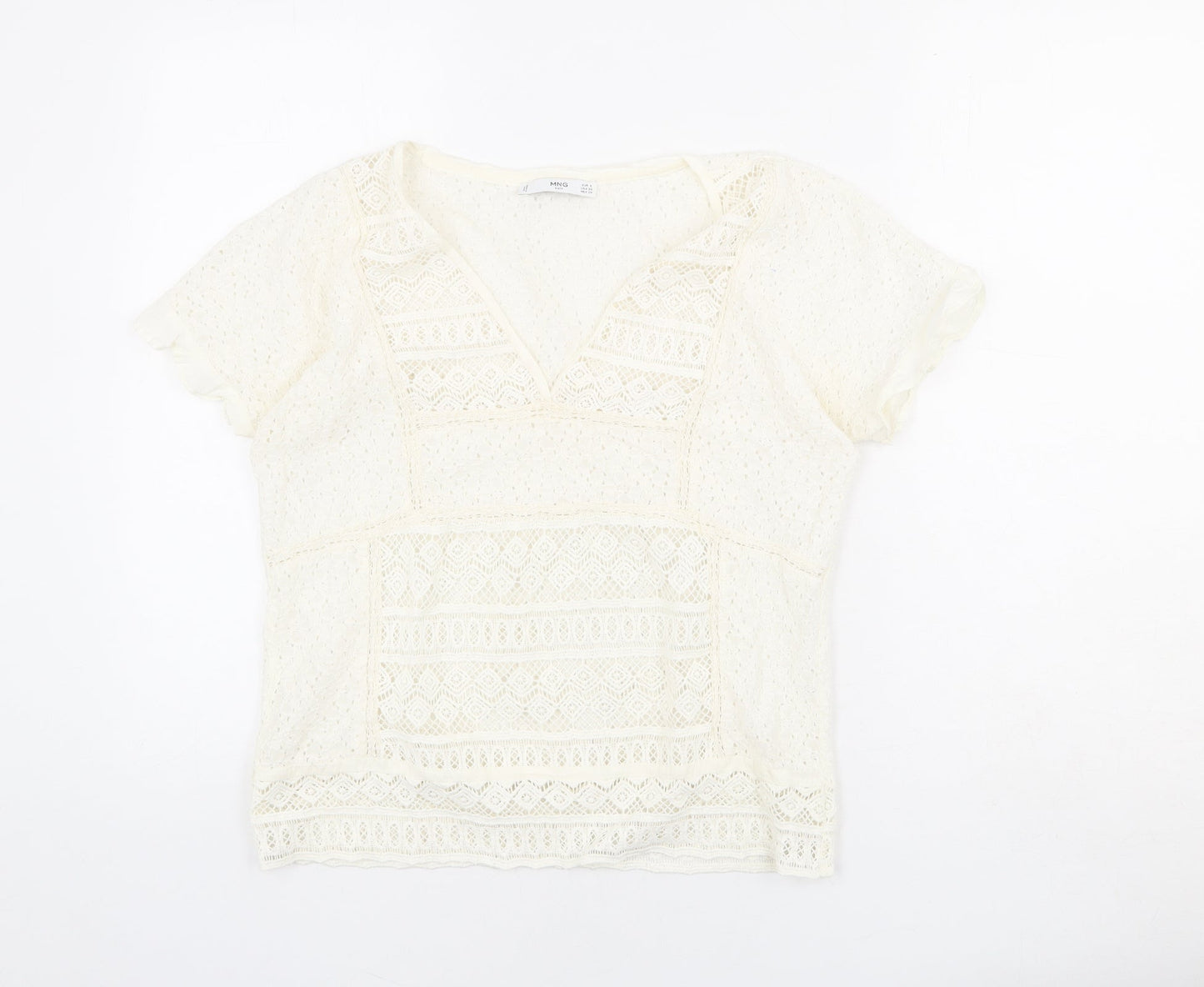 Womens UK Size S Mango Ivory Basic T-Shirt