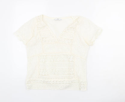 Womens UK Size S Mango Ivory Basic T-Shirt