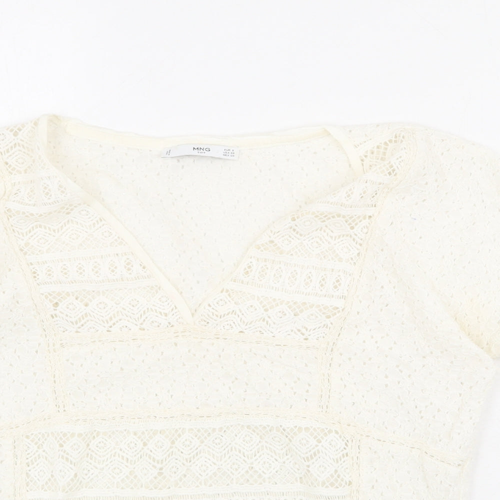 Womens UK Size S Mango Ivory Basic T-Shirt