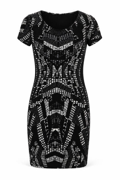 H&M Womens Black Geometric Polyester Bodycon Size M Round Neck Pullover