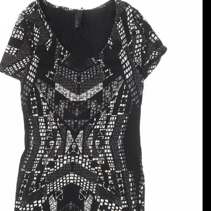 H&M Womens Black Geometric Polyester Bodycon Size M Round Neck Pullover