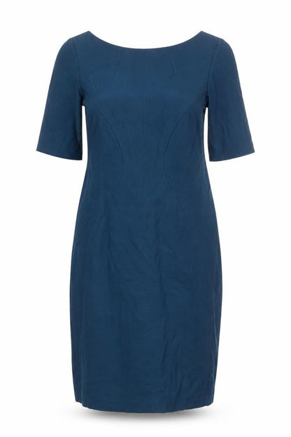 Monsoon Womens Blue Viscose Sheath Size 14 Boat Neck Zip