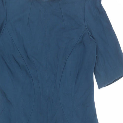 Monsoon Womens Blue Viscose Sheath Size 14 Boat Neck Zip