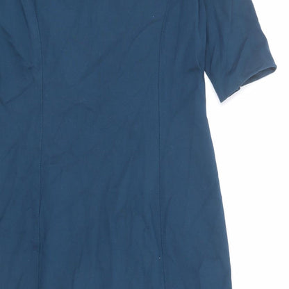 Monsoon Womens Blue Viscose Sheath Size 14 Boat Neck Zip