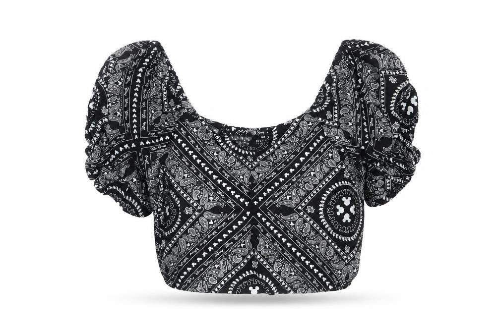 Womens UK Size XS Disney Black Cropped Blouse