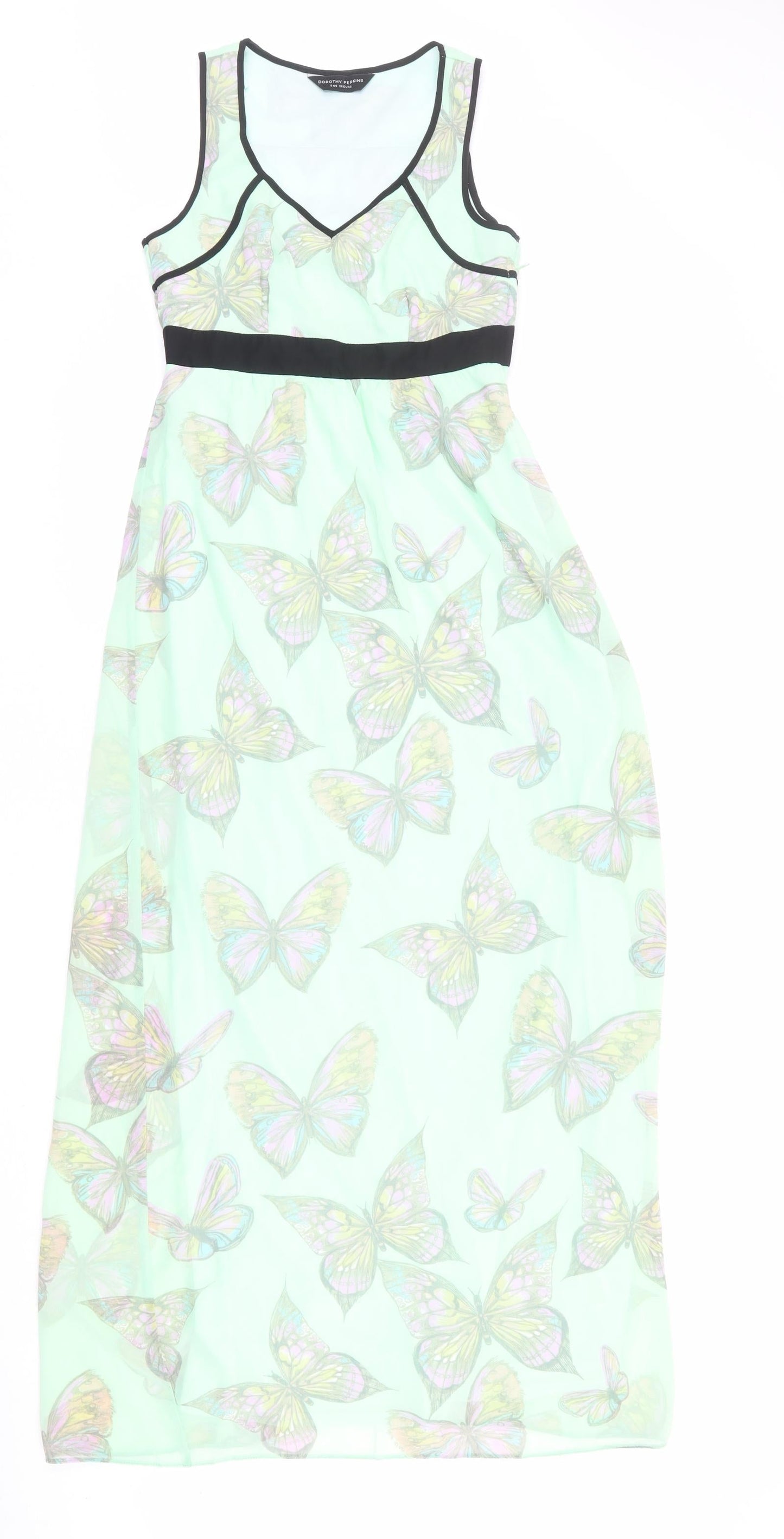 Dorothy Perkins Womens Green Geometric Polyester Maxi Size 8 V-Neck Zip - Butterfly Print