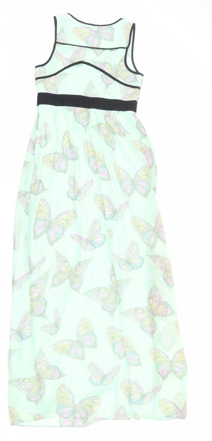 Dorothy Perkins Womens Green Geometric Polyester Maxi Size 8 V-Neck Zip - Butterfly Print