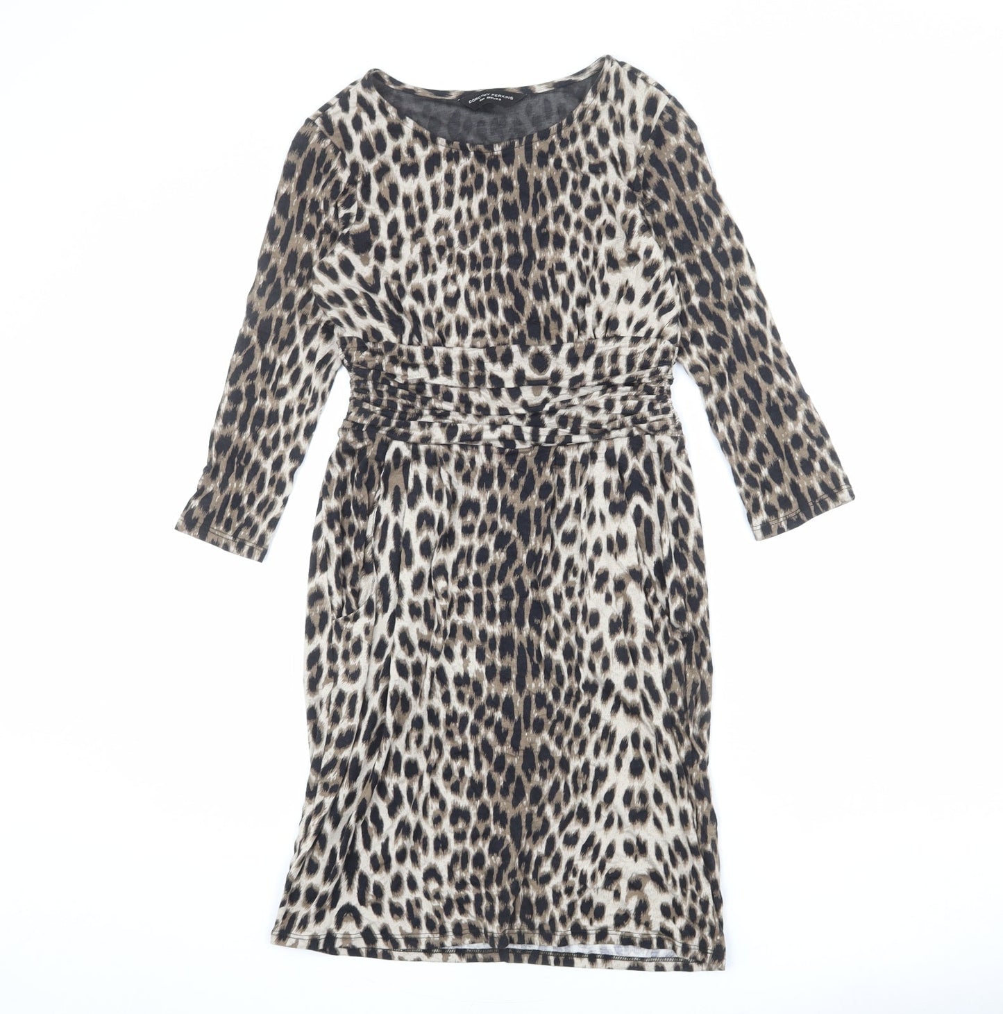 Dorothy Perkins Womens Beige Animal Print Viscose Sheath Size 8 Round Neck Pullover - Leopard Print