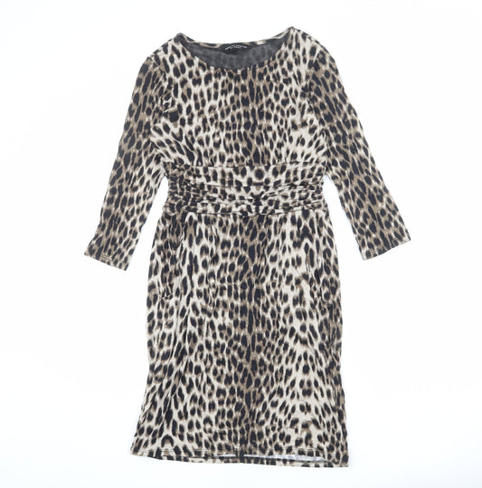 Dorothy Perkins Womens Beige Animal Print Viscose Sheath Size 8 Round Neck Pullover - Leopard Print