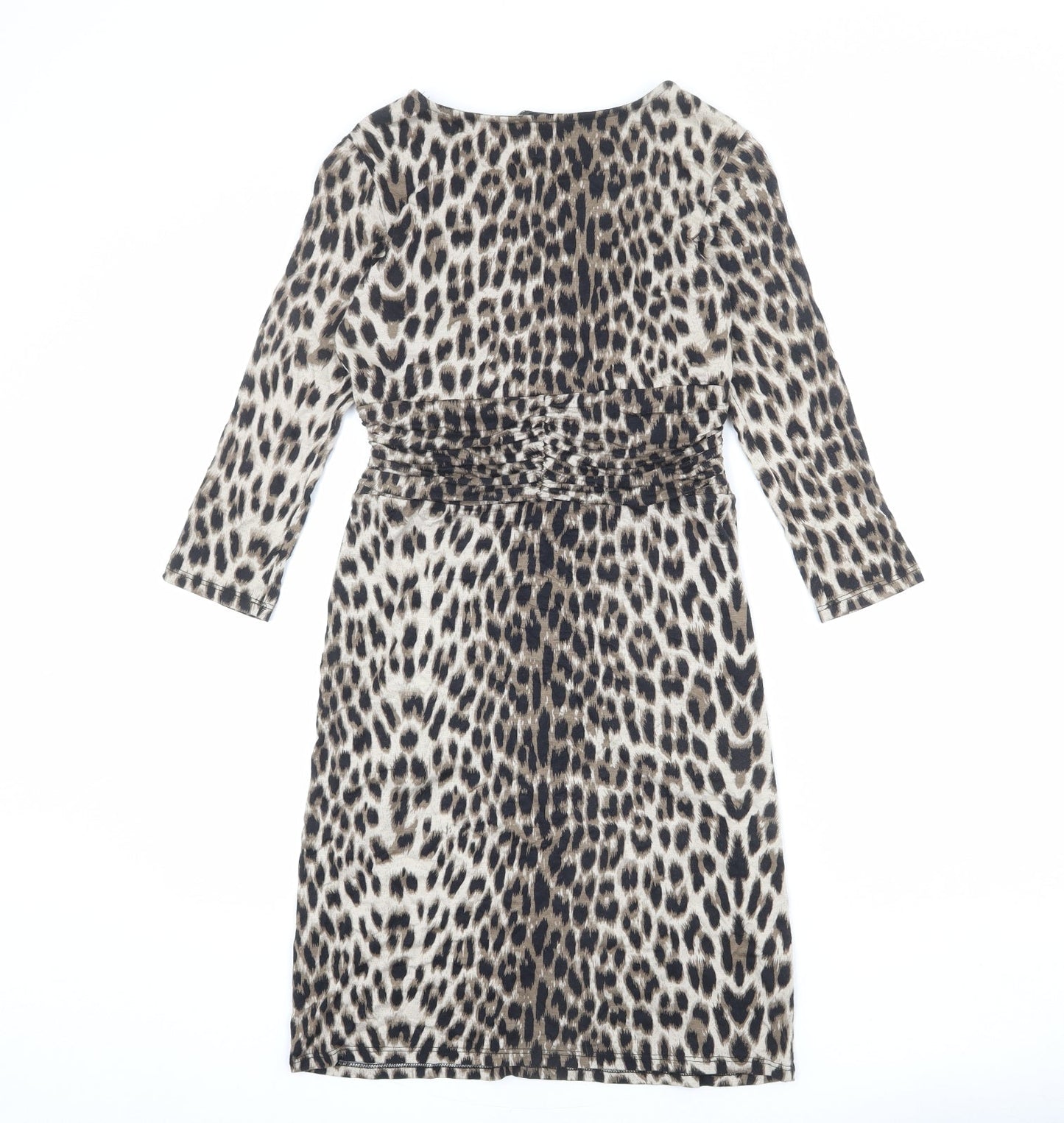 Dorothy Perkins Womens Beige Animal Print Viscose Sheath Size 8 Round Neck Pullover - Leopard Print