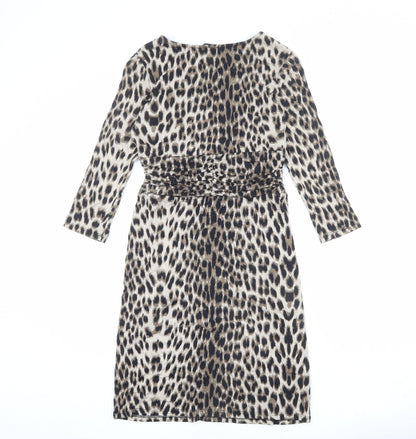 Dorothy Perkins Womens Beige Animal Print Viscose Sheath Size 8 Round Neck Pullover - Leopard Print