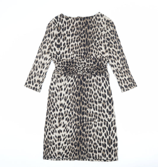 Dorothy Perkins Womens Beige Animal Print Viscose Sheath Size 8 Round Neck Pullover - Leopard Print