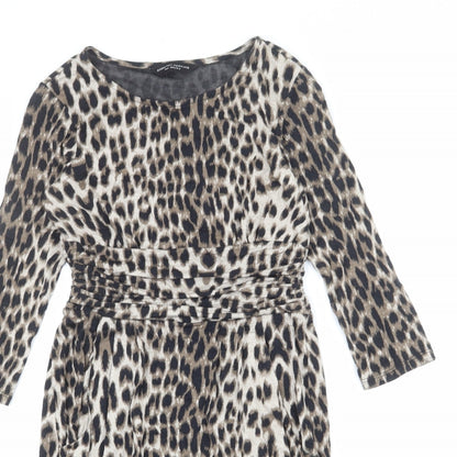 Dorothy Perkins Womens Beige Animal Print Viscose Sheath Size 8 Round Neck Pullover - Leopard Print