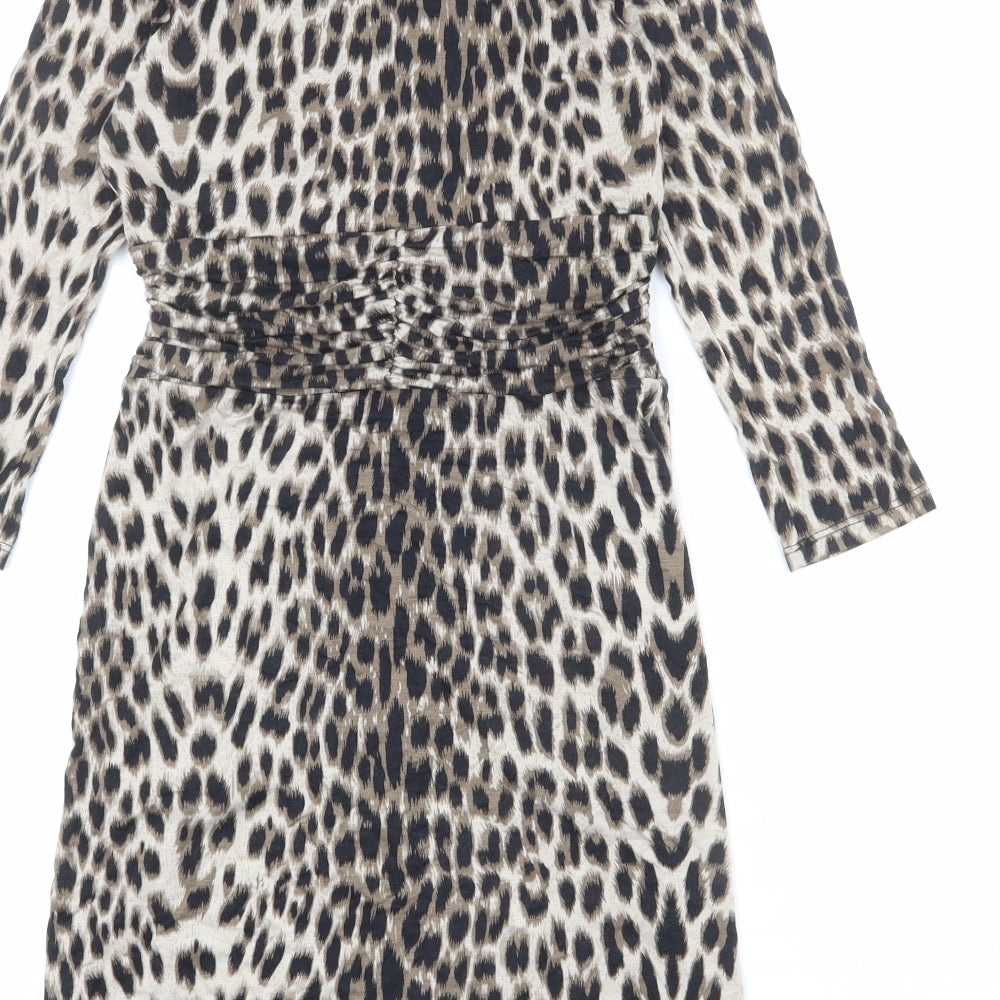 Dorothy Perkins Womens Beige Animal Print Viscose Sheath Size 8 Round Neck Pullover - Leopard Print