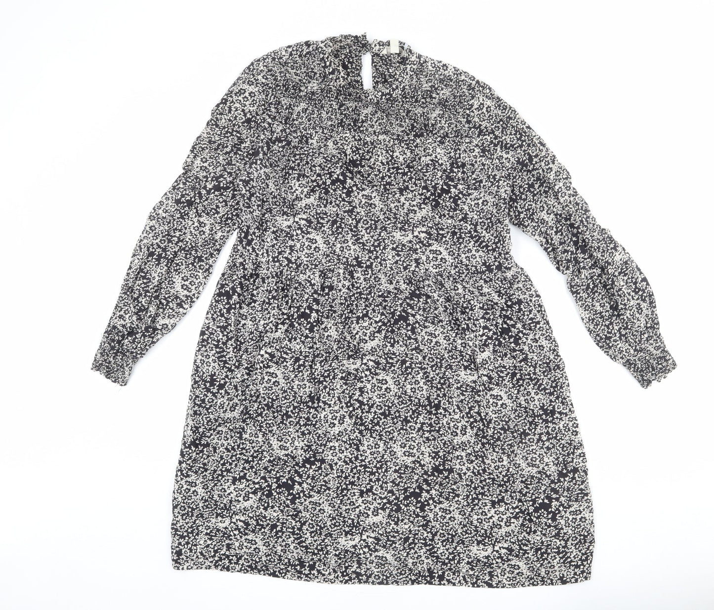 Monsoon Womens Black Floral Viscose Trapeze & Swing Size S Mock Neck Button