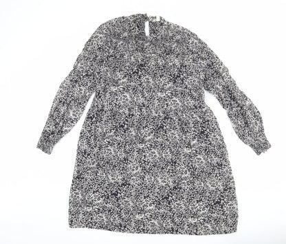 Monsoon Womens Black Floral Viscose Trapeze & Swing Size S Mock Neck Button