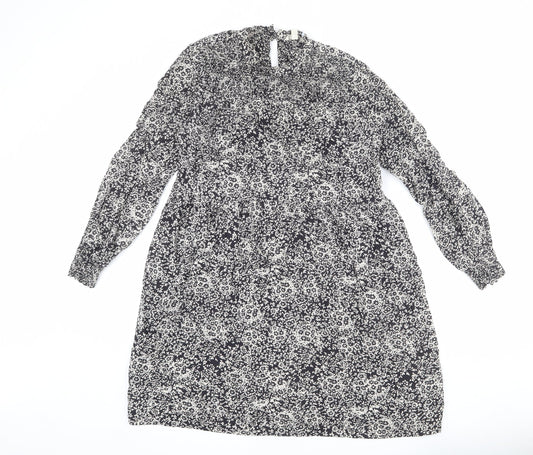 Monsoon Womens Black Floral Viscose Trapeze & Swing Size S Mock Neck Button