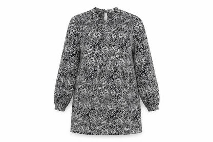 Monsoon Womens Black Floral Viscose Trapeze & Swing Size S Mock Neck Button