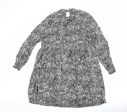 Monsoon Womens Black Floral Viscose Trapeze & Swing Size S Mock Neck Button