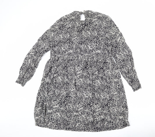 Monsoon Womens Black Floral Viscose Trapeze & Swing Size S Mock Neck Button