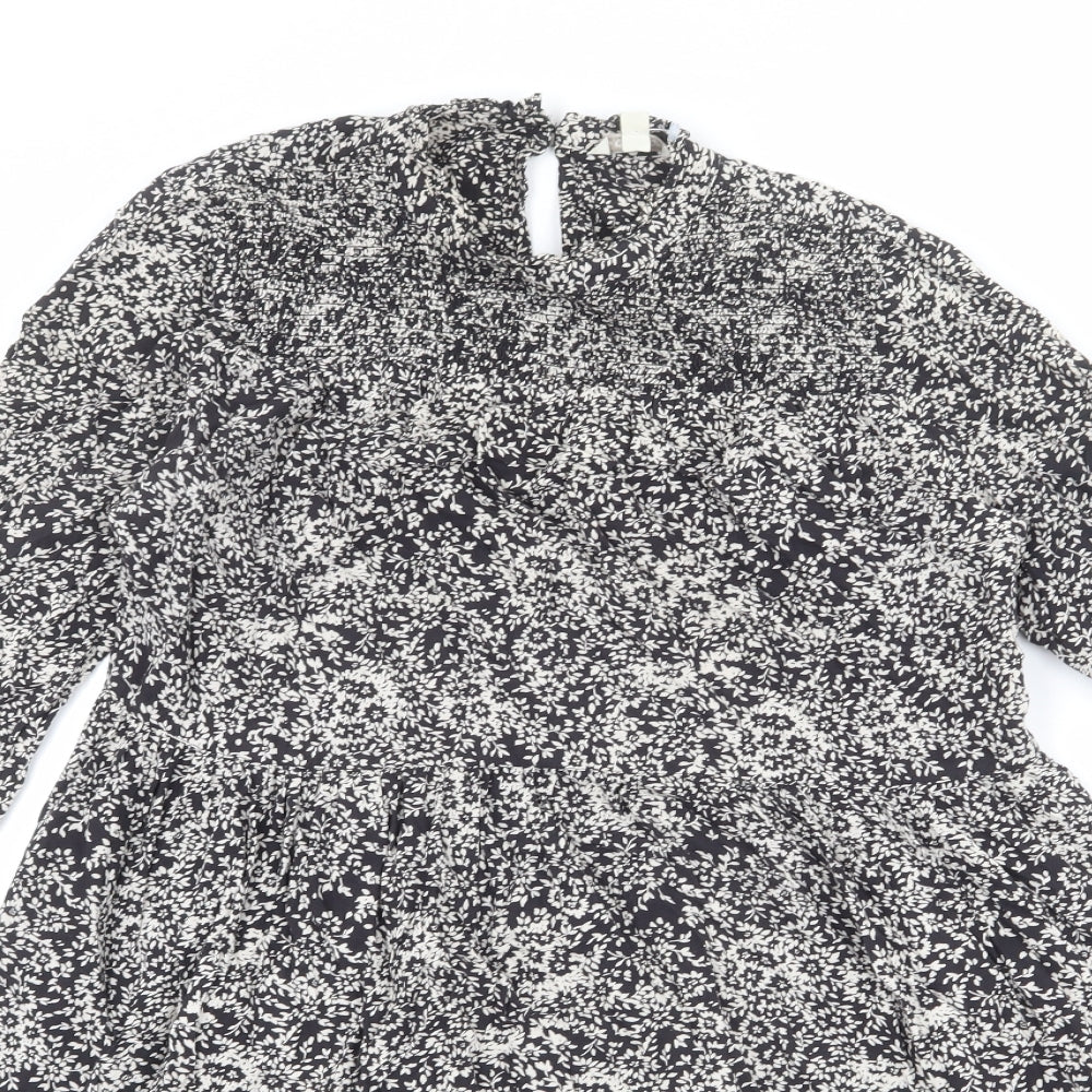 Monsoon Womens Black Floral Viscose Trapeze & Swing Size S Mock Neck Button