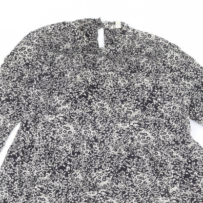 Monsoon Womens Black Floral Viscose Trapeze & Swing Size S Mock Neck Button