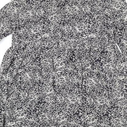 Monsoon Womens Black Floral Viscose Trapeze & Swing Size S Mock Neck Button