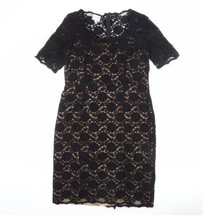 Kaliko Womens Black Floral Polyester Sheath Size 12 V-Neck Zip - Lace Overlay, Slit