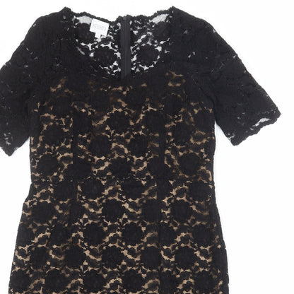 Kaliko Womens Black Floral Polyester Sheath Size 12 V-Neck Zip - Lace Overlay, Slit