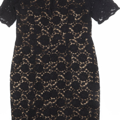 Kaliko Womens Black Floral Polyester Sheath Size 12 V-Neck Zip - Lace Overlay, Slit
