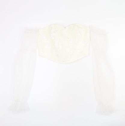 Womens UK Size L Urban Revivo Ivory Cropped T-Shirt