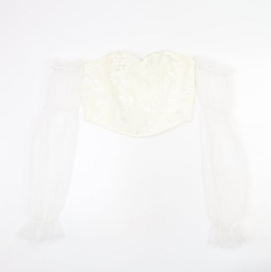 Womens UK Size L Urban Revivo Ivory Cropped T-Shirt