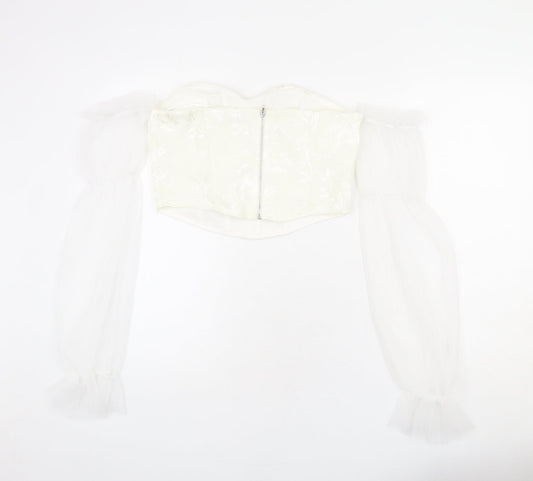 Womens UK Size L Urban Revivo Ivory Cropped T-Shirt