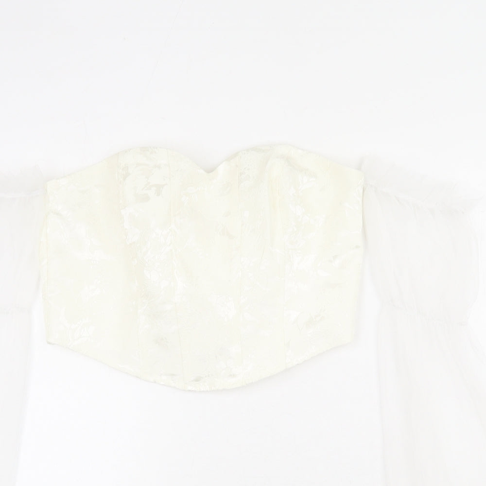 Womens UK Size L Urban Revivo Ivory Cropped T-Shirt
