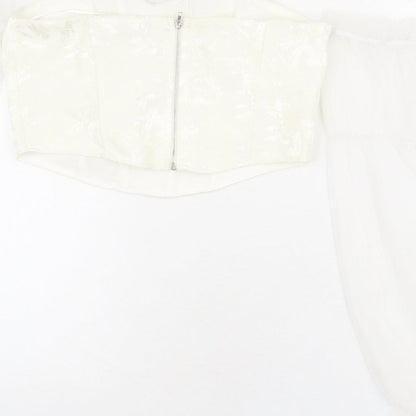 Womens UK Size L Urban Revivo Ivory Cropped T-Shirt