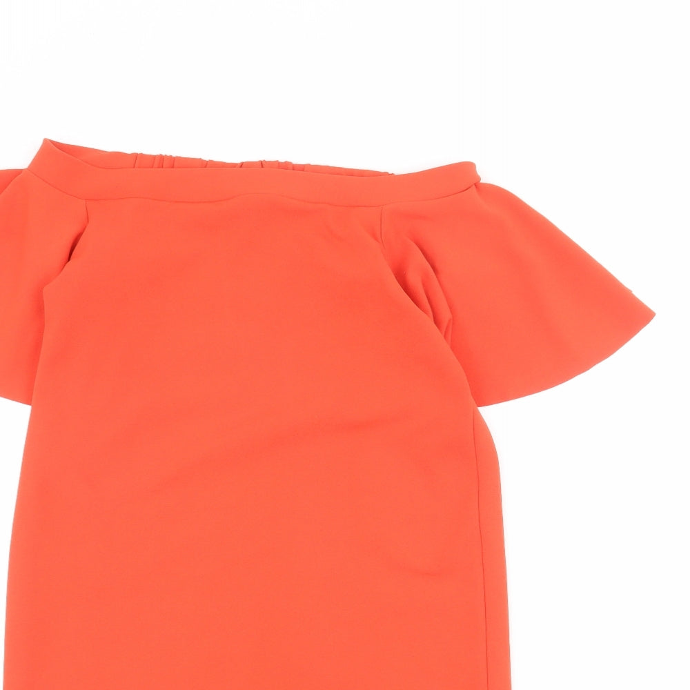 Warehouse Womens Orange Polyester Sheath Size 6 Off the Shoulder Pullover