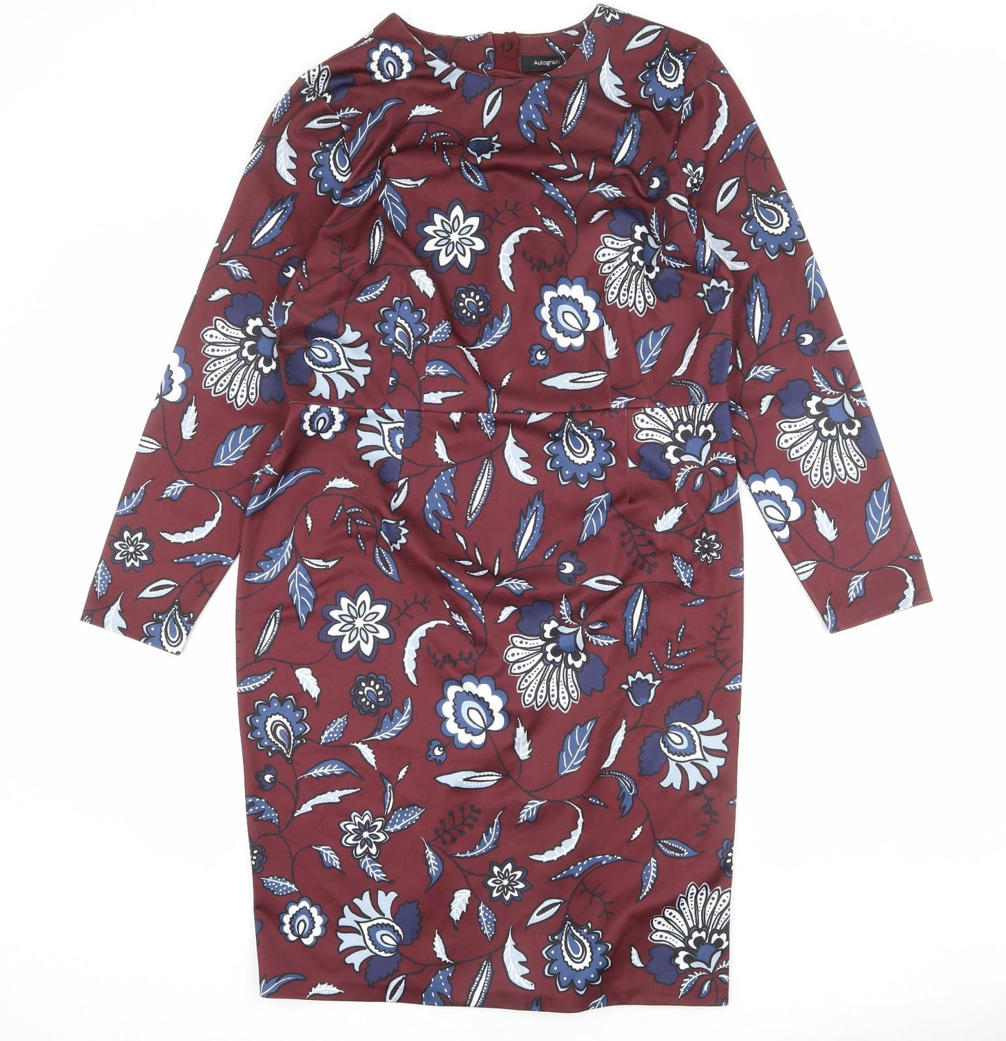 Autograph Womens Red Floral Polyester Sheath Size 16 Round Neck Zip