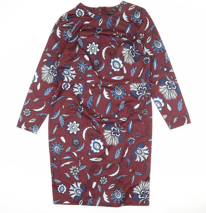 Autograph Womens Red Floral Polyester Sheath Size 16 Round Neck Zip