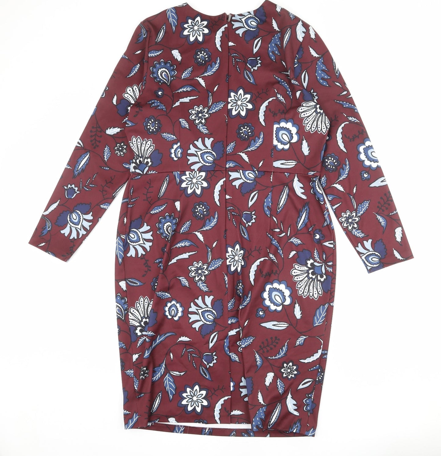 Autograph Womens Red Floral Polyester Sheath Size 16 Round Neck Zip