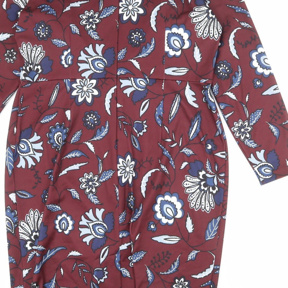 Autograph Womens Red Floral Polyester Sheath Size 16 Round Neck Zip