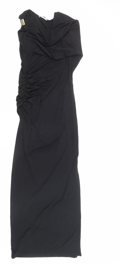 Zara Womens Black Striped Polyester Maxi Size S Cowl Neck Pullover - Ruched Detail