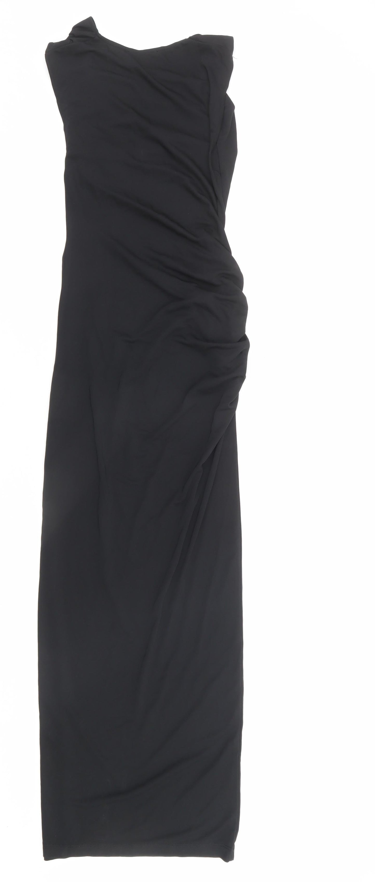 Zara Womens Black Striped Polyester Maxi Size S Cowl Neck Pullover - Ruched Detail