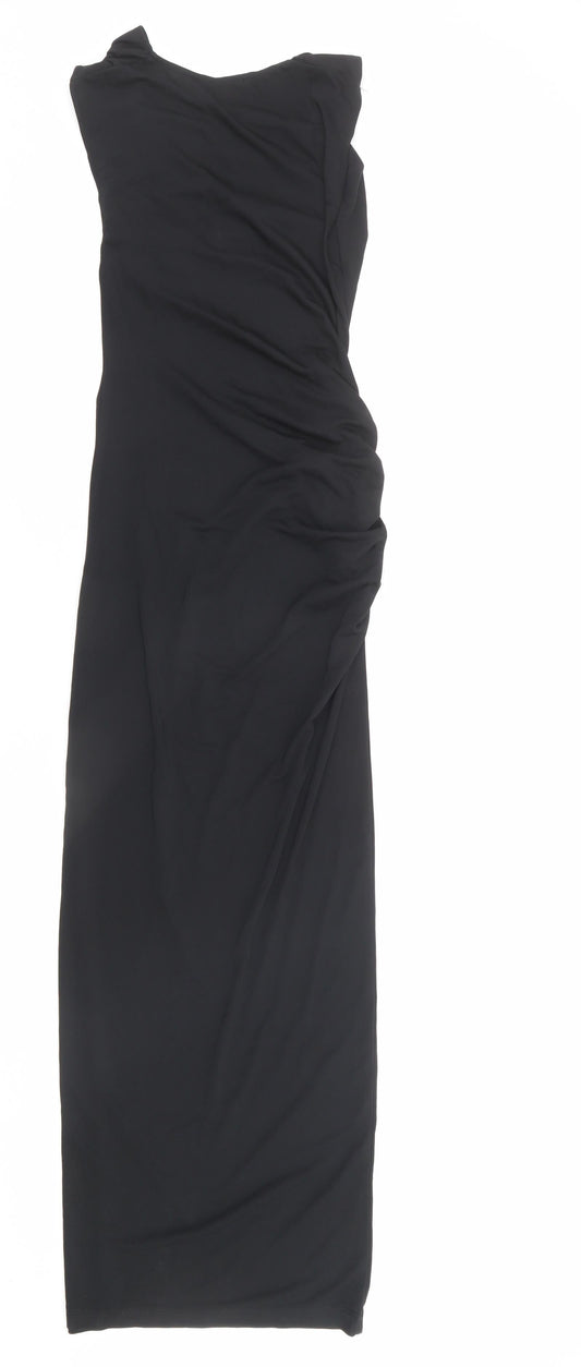 Zara Womens Black Striped Polyester Maxi Size S Cowl Neck Pullover - Ruched Detail