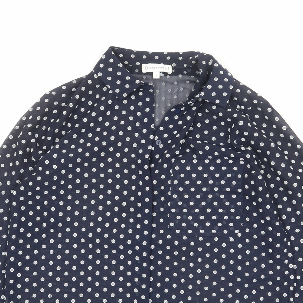 Womens UK Size 6 Warehouse Blue Basic Button-Up